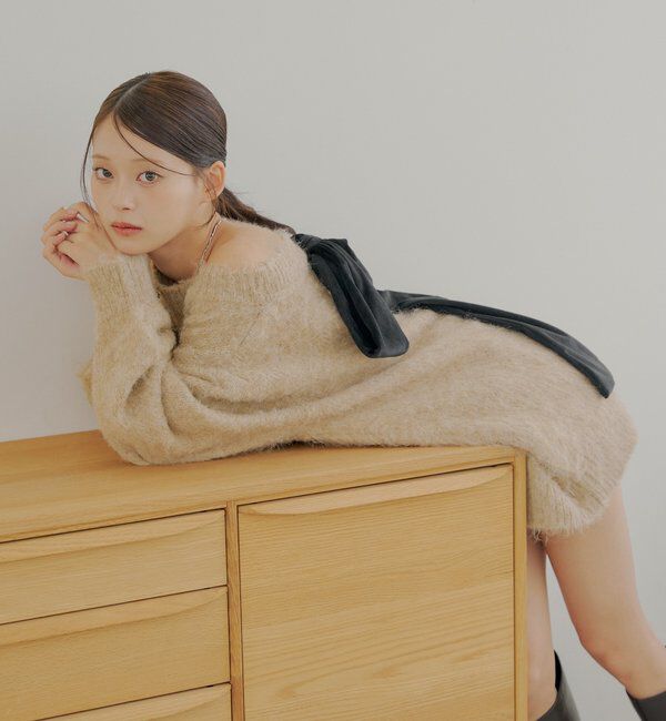  「2wayバックオープンベロアリボンルーズニット」|ニット・セーター|