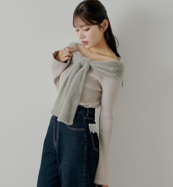  「シャギーリボンオフショルニット」|ニット・セーター|