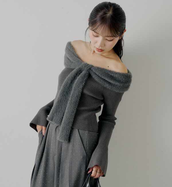  「シャギーリボンオフショルニット」|ニット・セーター|