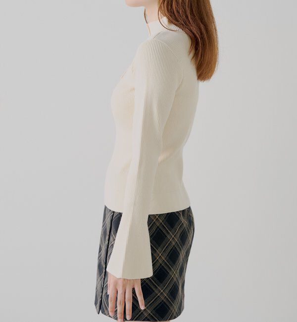  「【SALON by Chico】袖フレアランダムリブボタンニット」|ニット・セーター|