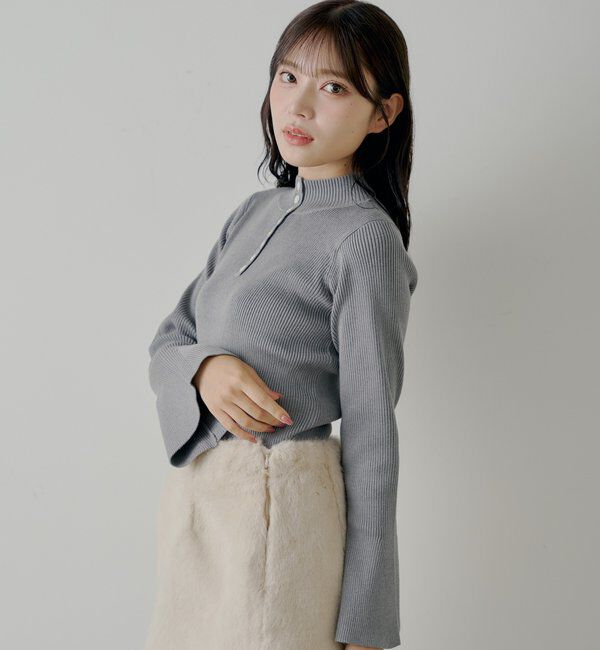  「【SALON by Chico】袖フレアランダムリブボタンニット」|ニット・セーター|