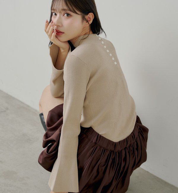  「【SALON by Chico】袖フレアランダムリブボタンニット」|ニット・セーター|ベージュ