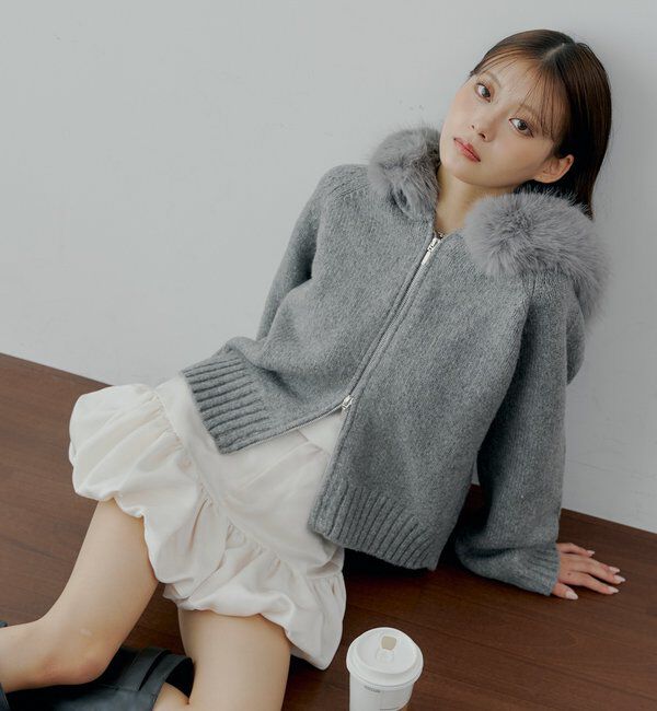  「【SALON by Chico】フードファーWジップニットカーディガン」|ニット・セーター|