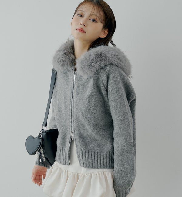  「【SALON by Chico】フードファーWジップニットカーディガン」|ニット・セーター|