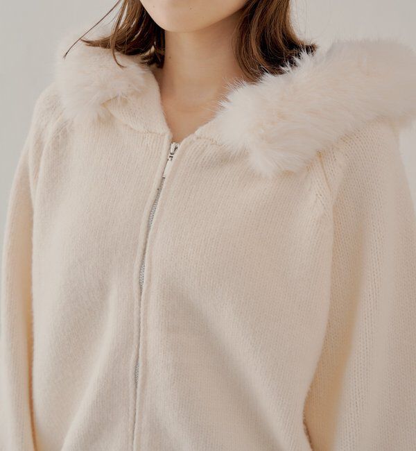  「【SALON by Chico】フードファーWジップニットカーディガン」|ニット・セーター|
