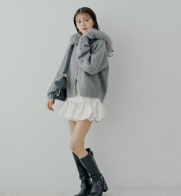  「【SALON by Chico】フードファーWジップニットカーディガン」|ニット・セーター|