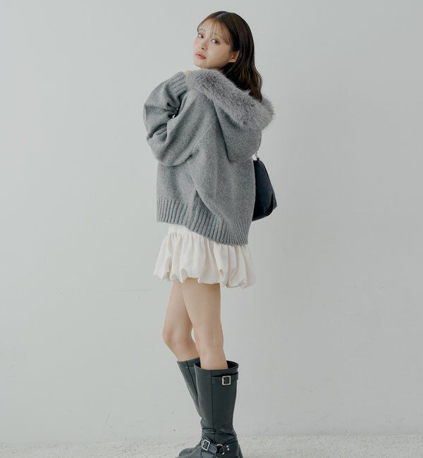  「【SALON by Chico】フードファーWジップニットカーディガン」|ニット・セーター|