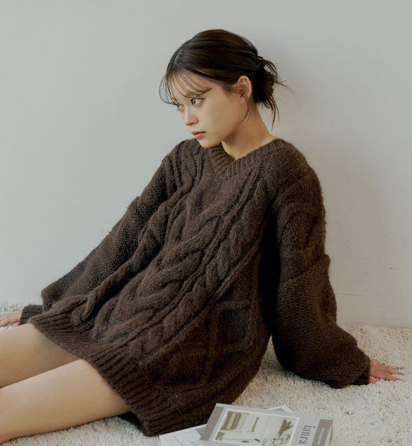  「ケーブルVルーズニットワンピース」|ワンピース|