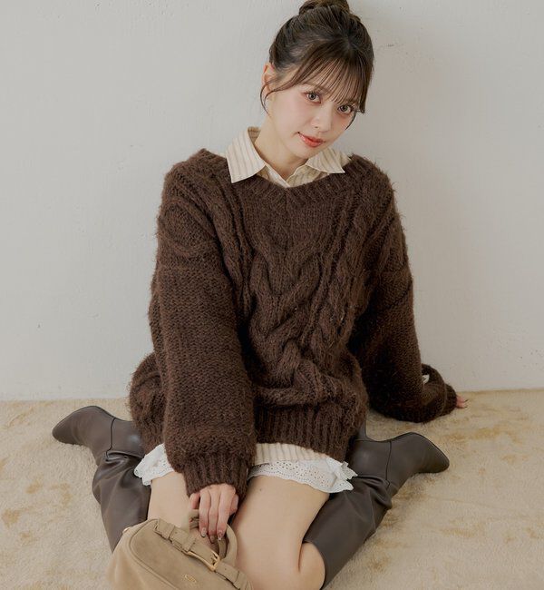  「ケーブルVルーズニットワンピース」|ワンピース|