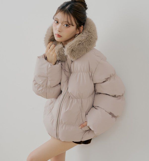  「【4色展開】ファー取り外しミドルルーズ中綿ブルゾン」|その他|ベージュ