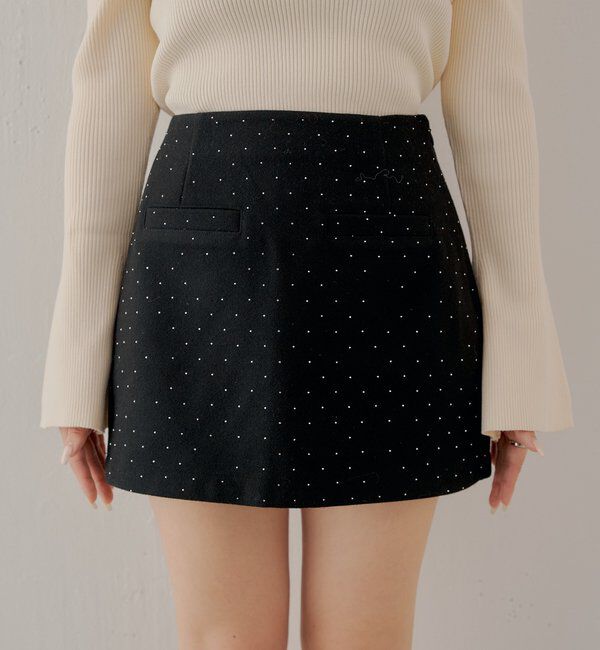  「ラインストーン台形タイトミニスカート」|スカート|