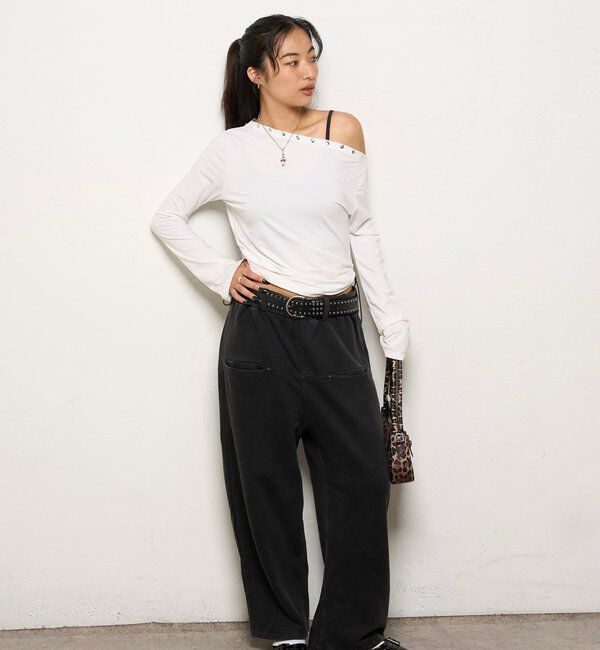  「【低身長・高身長対応】SLASH POCKET SWEAT EASY PANTS」|チノ|