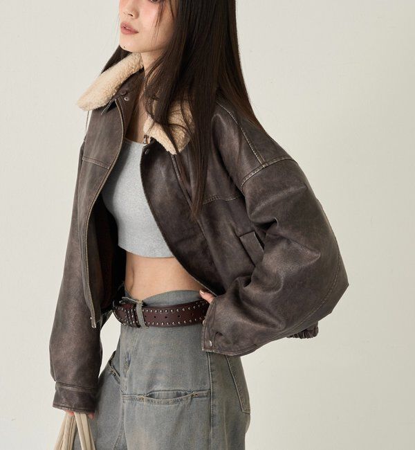  「3-WAY VINTAGE-LIKE LEATHER BOA BLOUSON」|ブルゾン・スタジャン|