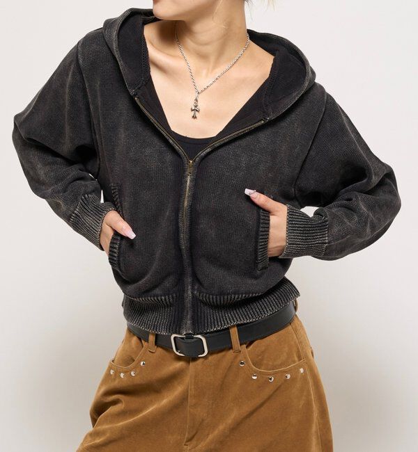  「KOOKYNピグメント加工ジップニットパーカー」|パーカー|