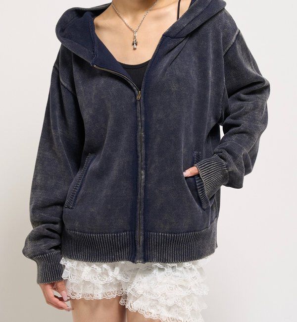  「KOOKYNピグメント加工ジップニットパーカー」|パーカー|