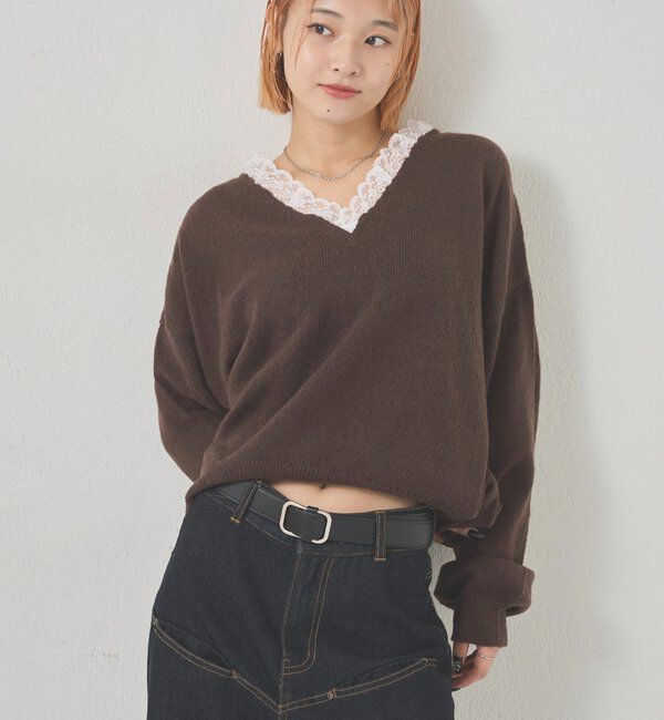  「レースVネックニット」|ニット・セーター|