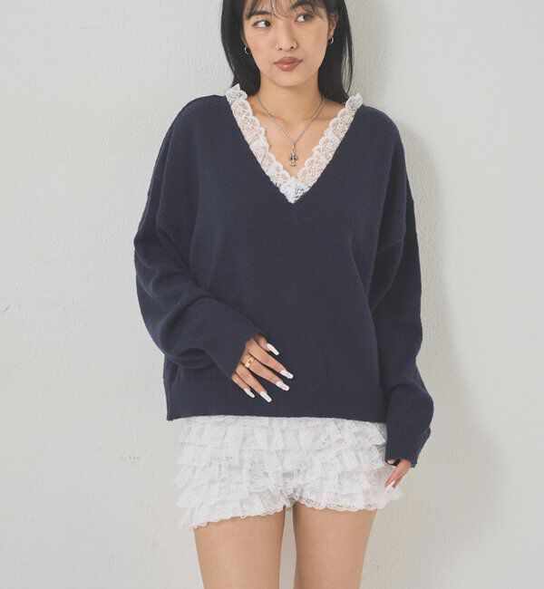  「レースVネックニット」|ニット・セーター|