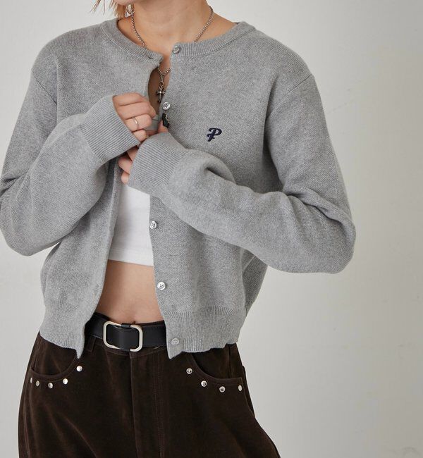  「ONE-POINT CREW CARDIGAN」|カーディガン|グレー