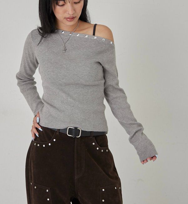  「スタッズワンオフショルニット」|ニット・セーター|