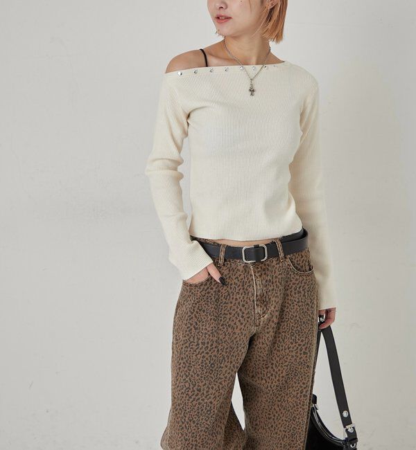  「スタッズワンオフショルニット」|ニット・セーター|