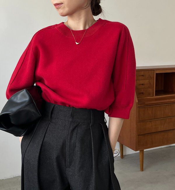  「スウェットライク半袖ニット」|ニット・セーター|