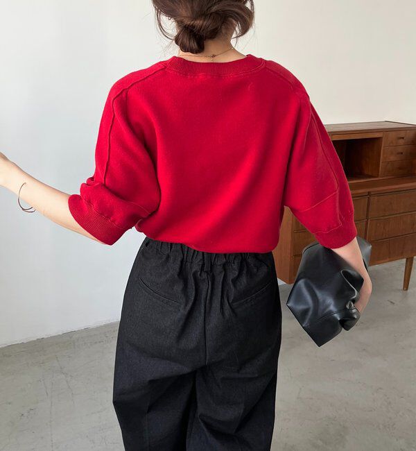  「スウェットライク半袖ニット」|ニット・セーター|