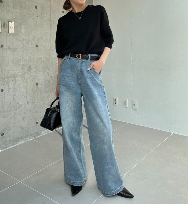  「スウェットライク半袖ニット」|ニット・セーター|