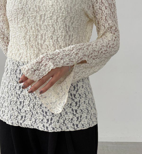  「【前後2WAY/オケージョンにも◎】レースUネックトップス」|Tシャツ・カットソー|