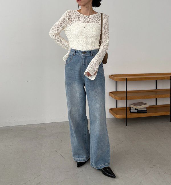  「【前後2WAY/オケージョンにも◎】レースUネックトップス」|Tシャツ・カットソー|