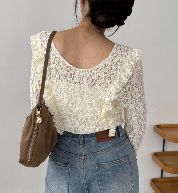  「【前後2WAY/オケージョンにも◎】レースUネックトップス」|Tシャツ・カットソー|