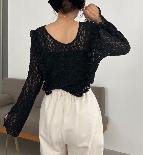  「【前後2WAY/オケージョンにも◎】レースUネックトップス」|Tシャツ・カットソー|