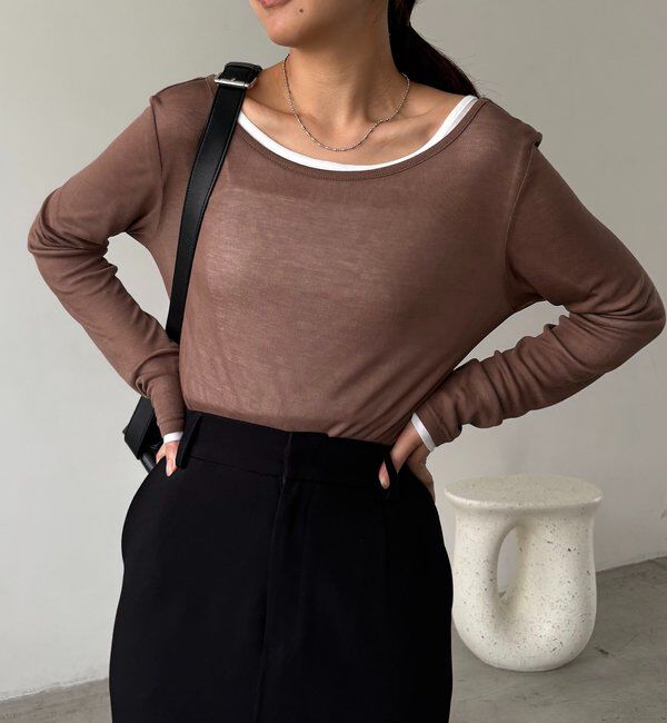  「【前後2WAY】2WAYボートネックシアーロンT」|Tシャツ・カットソー|