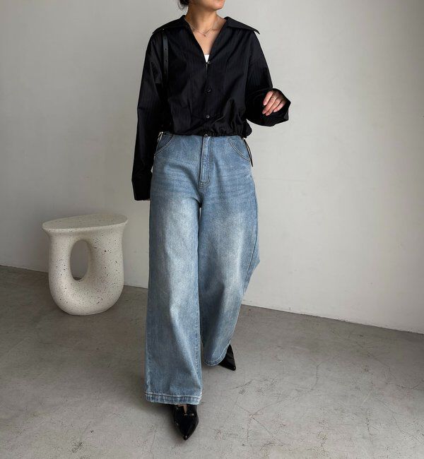  「Vネックストライプショートシャツ」|シャツ・ブラウス|