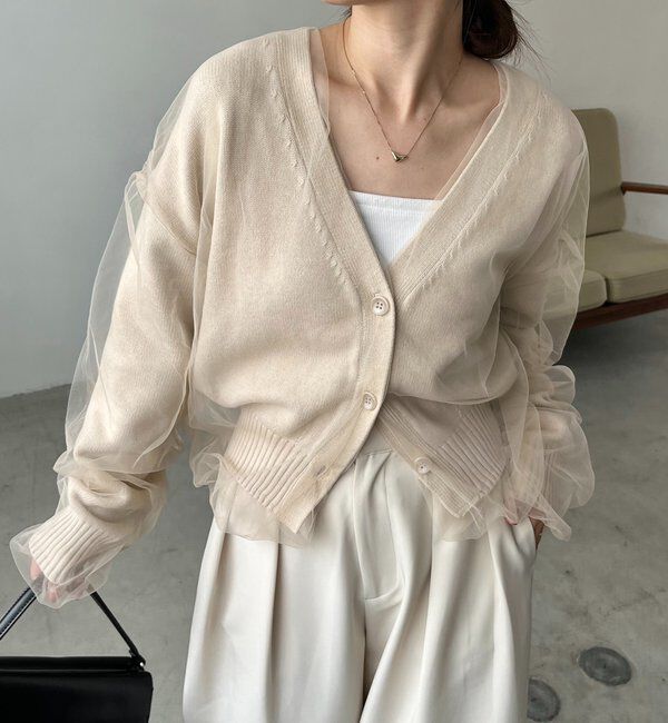  「【1枚で着映え】チュールレイヤードカーディガン」|カーディガン|