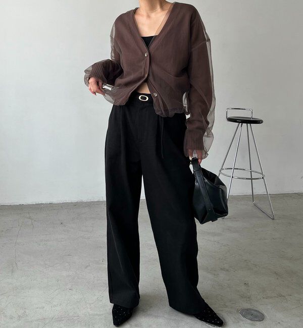  「【1枚で着映え】チュールレイヤードカーディガン」|カーディガン|