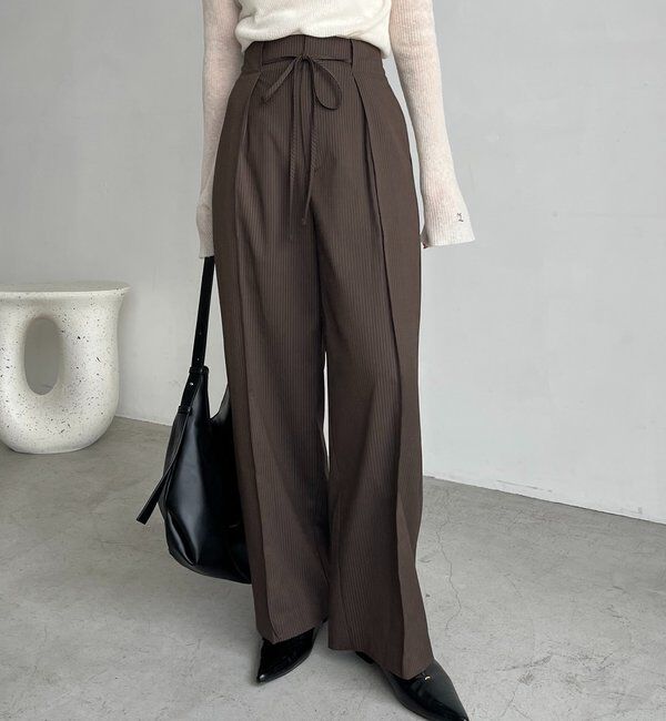  「ウエストリボンストライプパンツ」|チノ|