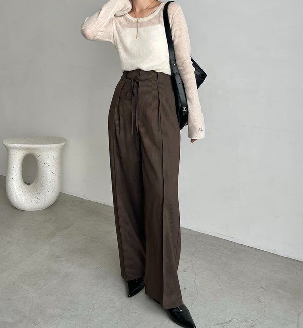  「ウエストリボンストライプパンツ」|チノ|