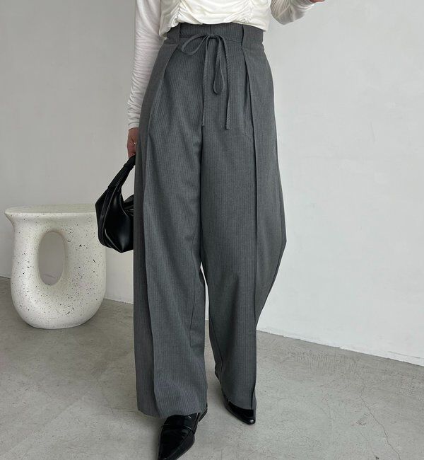  「ウエストリボンストライプパンツ」|チノ|
