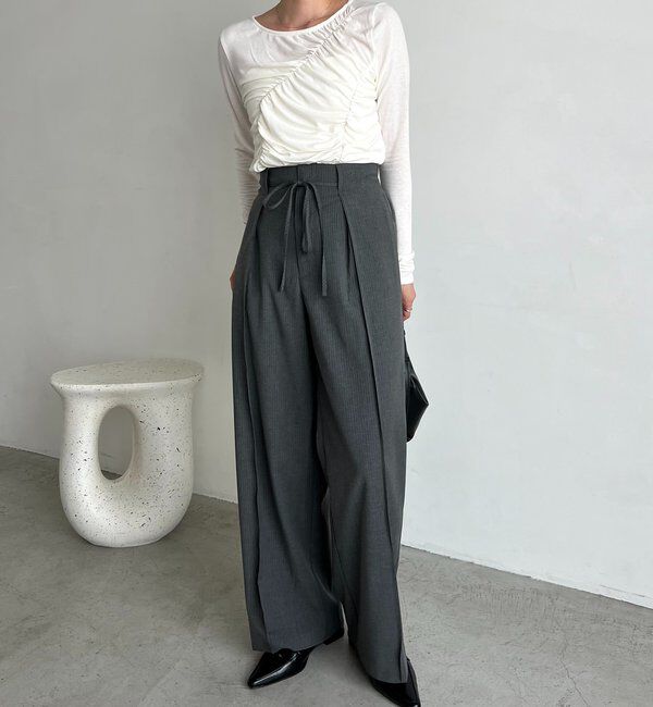  「ウエストリボンストライプパンツ」|チノ|