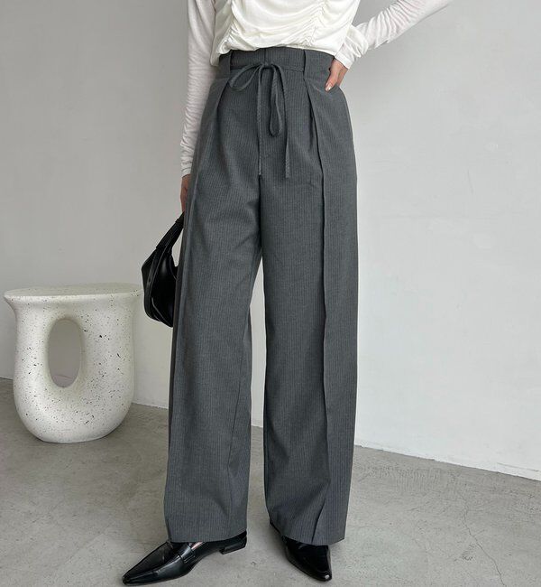  「ウエストリボンストライプパンツ」|チノ|