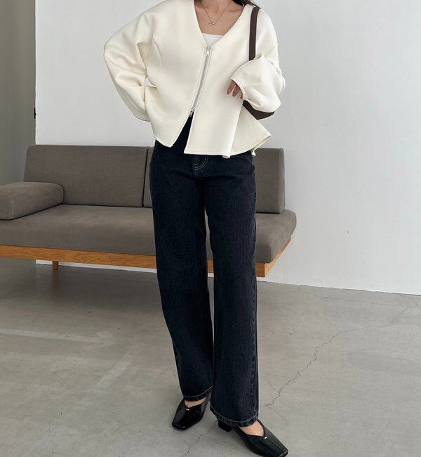  「【スタイルアップが叶う/伸縮性◎】ペプラムジップカーディガン」|Tシャツ・カットソー|