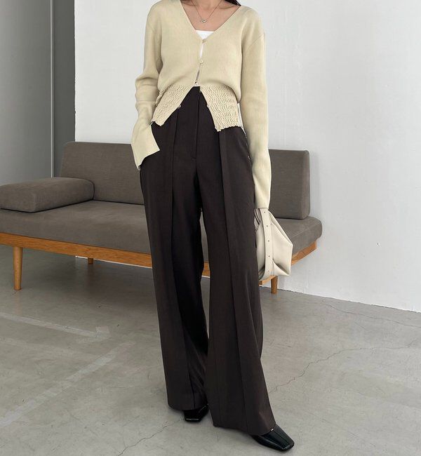  「【スタイルアップ効果◎】裾シャーリングリブカーディガン」|カーディガン|