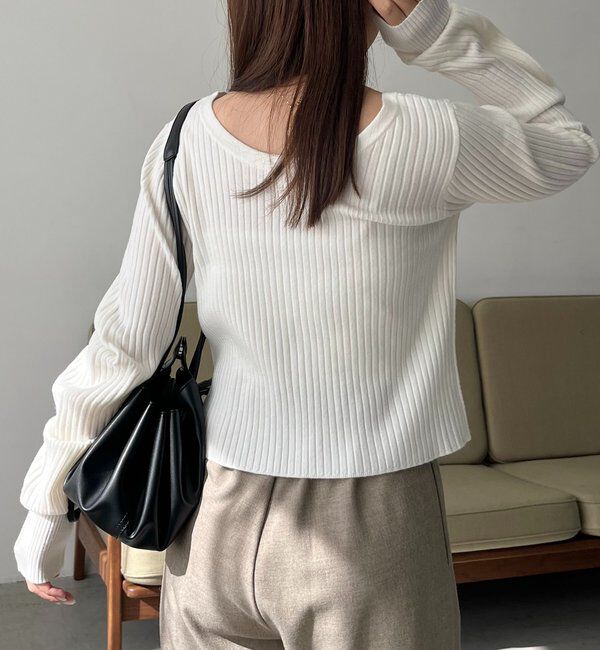  「【新色/オフホワイト】【前後2WAY】カーブスリーブリブニット」|カーディガン|