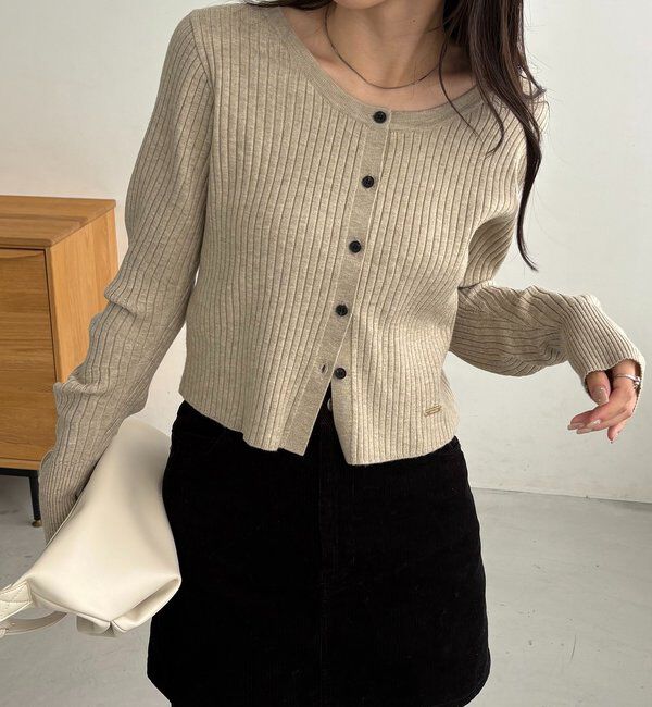  「【新色/オフホワイト】【前後2WAY】カーブスリーブリブニット」|カーディガン|