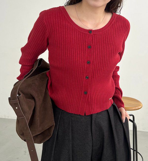  「【新色/オフホワイト】【前後2WAY】カーブスリーブリブニット」|カーディガン|