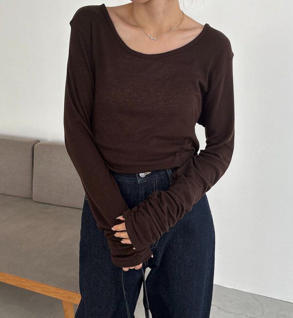  「【前後2WAY】テンセルウール袖ギャザーロンT」|Tシャツ・カットソー|