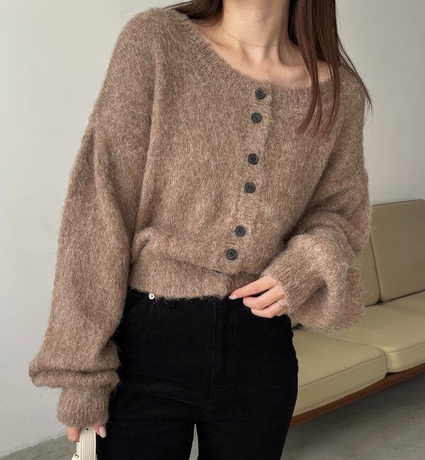  「【前後2WAY】モヘア起毛パフカーディガン」|カーディガン|