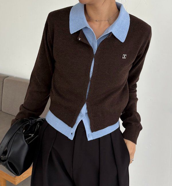  「レイヤードポロニットカーディガン」|カーディガン|