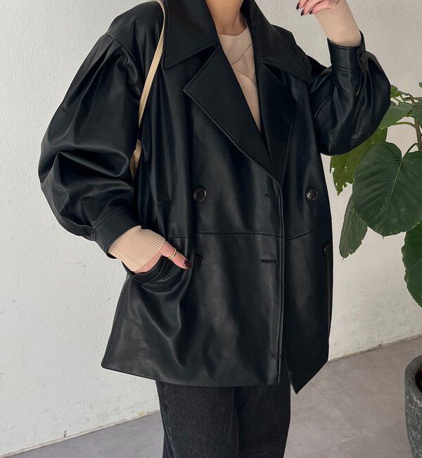  「【サイズ展開あり】レザーミドルコート」|その他|