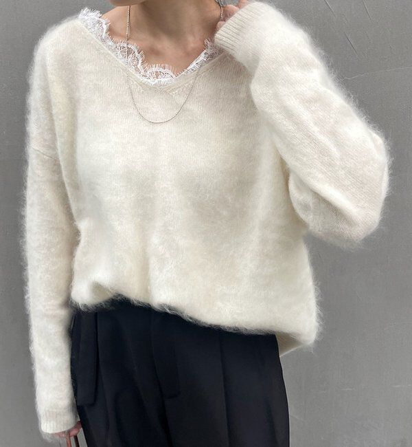  「レースＶネックウールニット」|ニット・セーター|